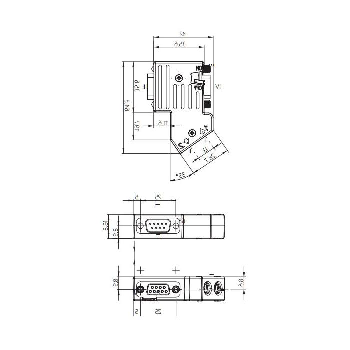 Sub D 9 Pin female/male、Profibus Bus plug with switchable terminating resistor、0CE141